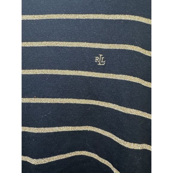 Lauren Ralph Lauren Short‎ Sleeve Black Gold Stripe Top Size 2X Excellent UC - Picture 3 of 4